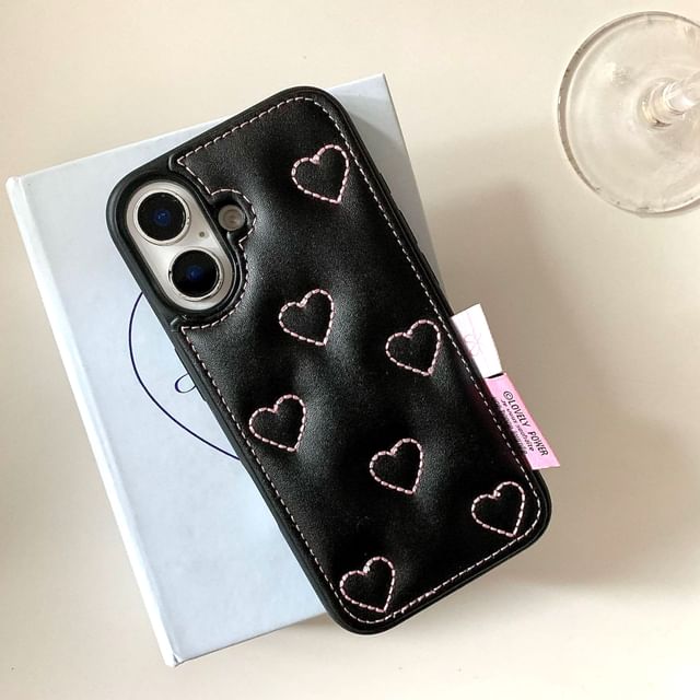 Heart Faux Leather Phone Case
