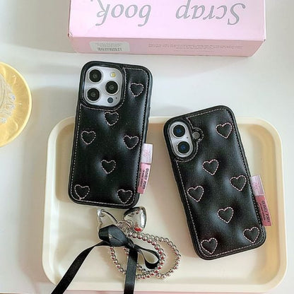 Heart Embroidered Phone Case / Strap / Set