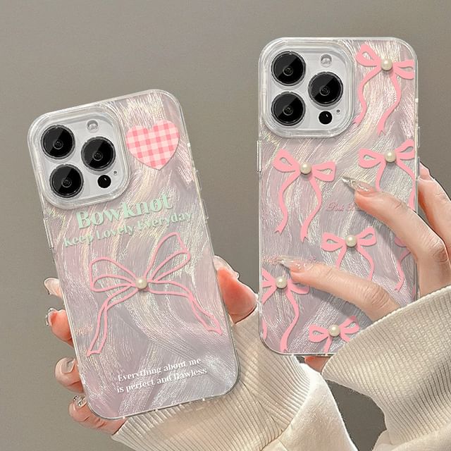 Heart / Ribbon / Faux Pearl Phone Case