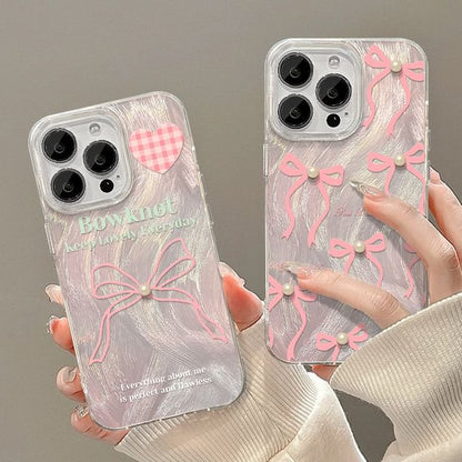 Heart / Ribbon / Faux Pearl Phone Case