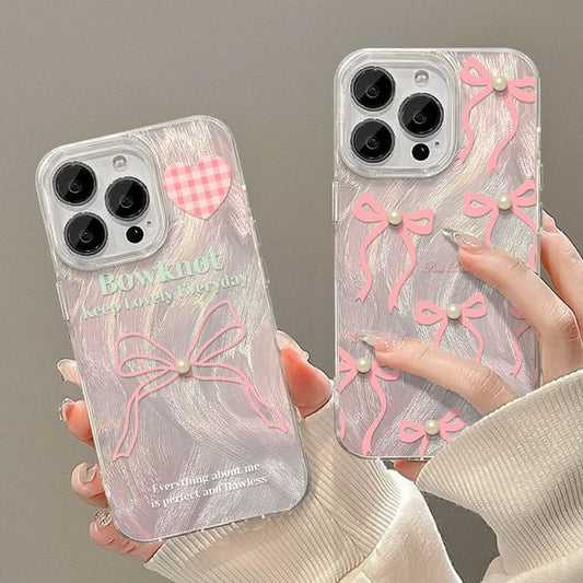 Heart / Ribbon / Faux Pearl Phone Case