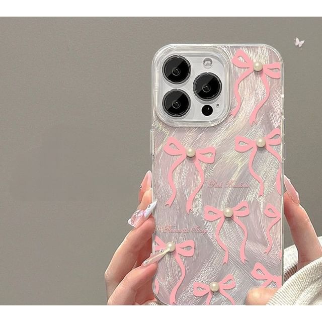 Heart / Ribbon / Faux Pearl Phone Case