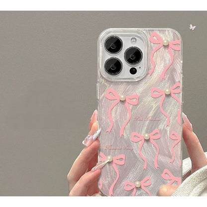 Heart / Ribbon / Faux Pearl Phone Case