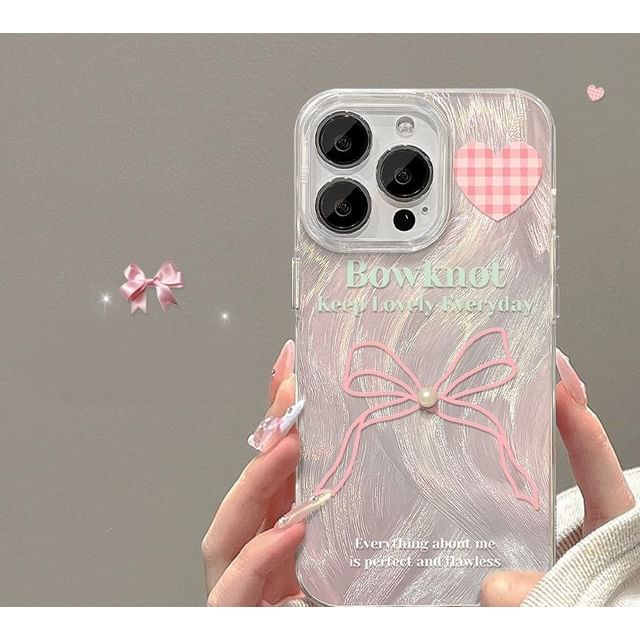 Heart / Ribbon / Faux Pearl Phone Case