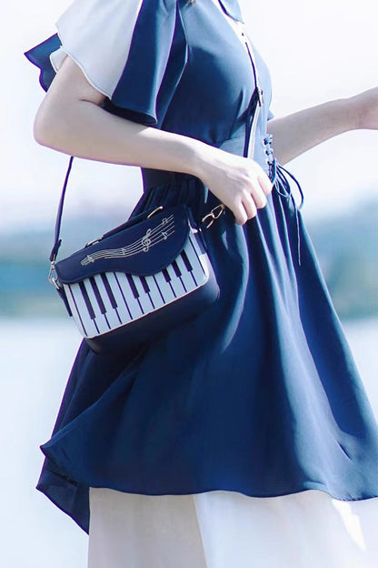 Blue Piano Note Music Shoulder Bag