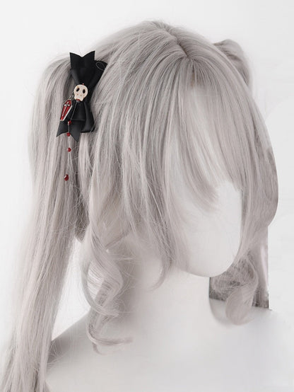 Coffin Black Skull Bowknot with Red Bwads Hairclip