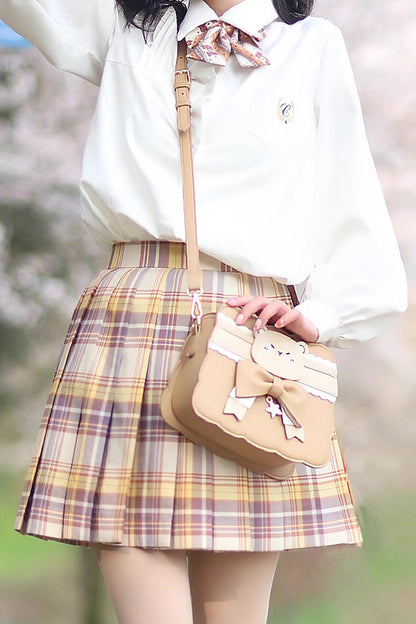 Brown Bowknot Bear Crossbody Bag