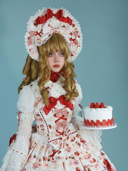 / White Lolita Bonnet Yellow Pink Sweet