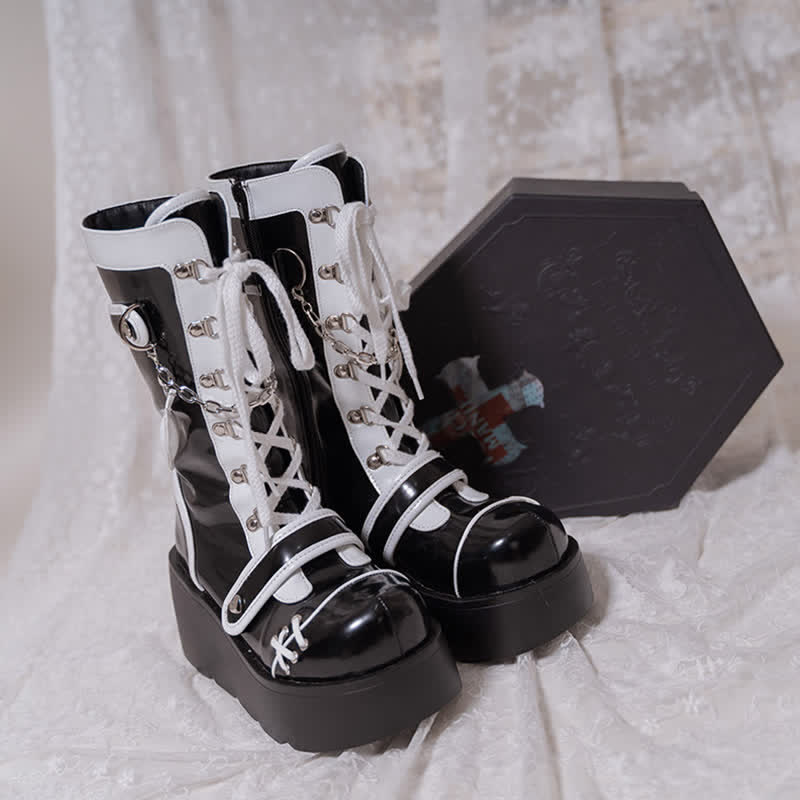 Y2K Colorblock Lace Up Platform Lolita Martin Boots