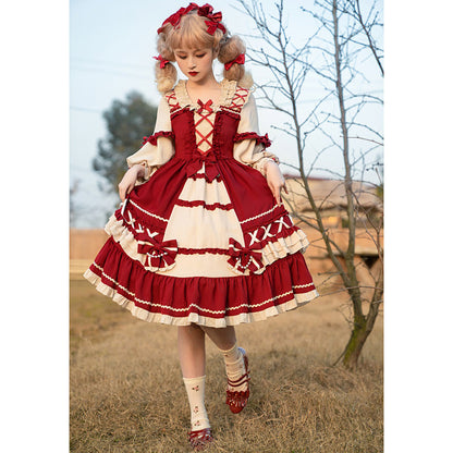 Red Bow Knot Decor Lace Up Lolita Dress