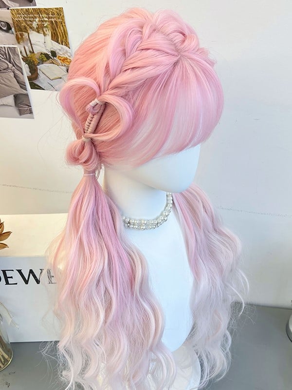Braided Bangs Pink Wig Synthetic Air With