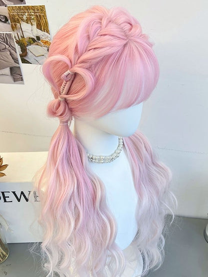 Braided Bangs Pink Wig Synthetic Air With