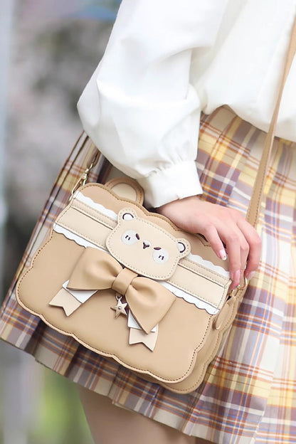 Brown Bowknot Bear Crossbody Bag