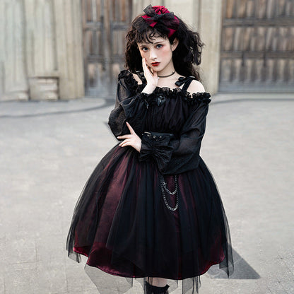 Black Chain Belt Long Sleeve Slip Lolita Dress