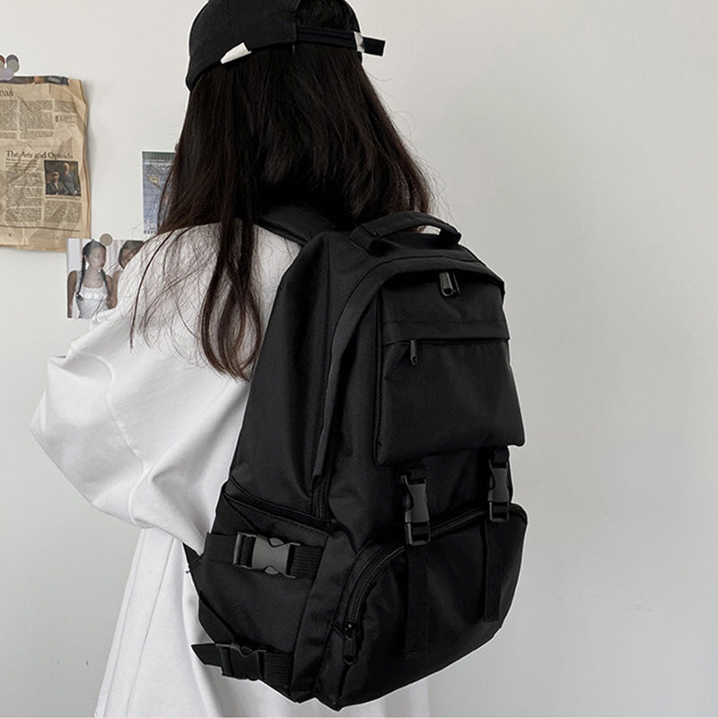 Casual Black Pure Color Casual Backpack