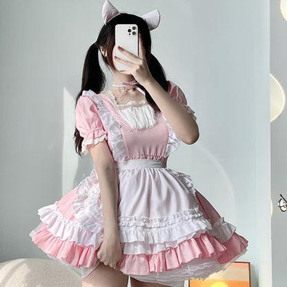 Sweet Cosplay Lace Ruffled Maid Lolita Dress Set