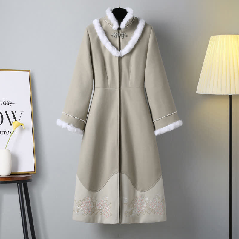 Graceful Embroidery Buckle Plush Loose Coat