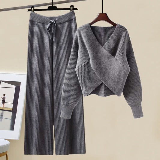 Chic Cross Sweater Knit Casual Pants