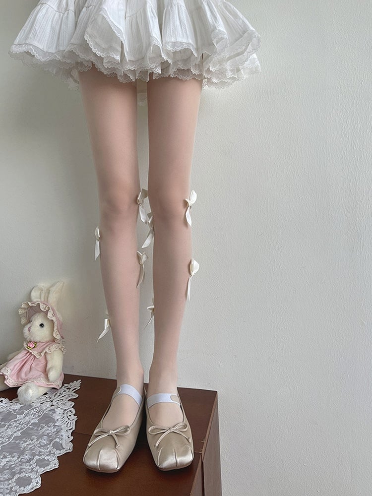 White Bowknot Tights Lolita Details Semi-sheer