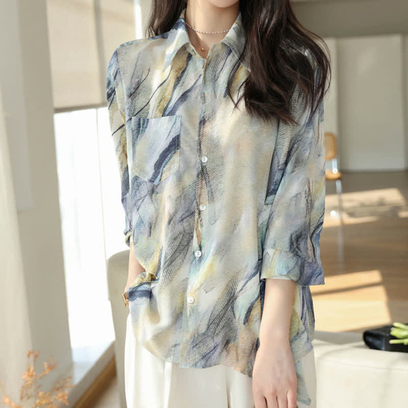 Vintage Printing Pocket Lapel Shirt