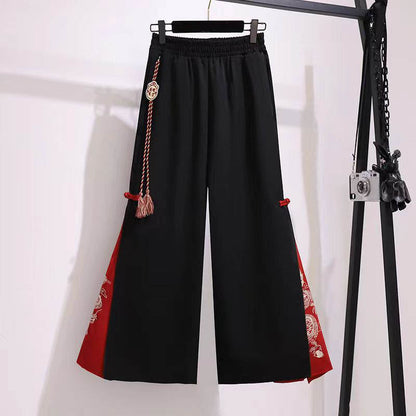 Red Vintage Dragon Hoodie Wide Leg Split Pants