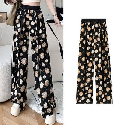 Vintage Flowers Print Chiffon Wide Leg Pants