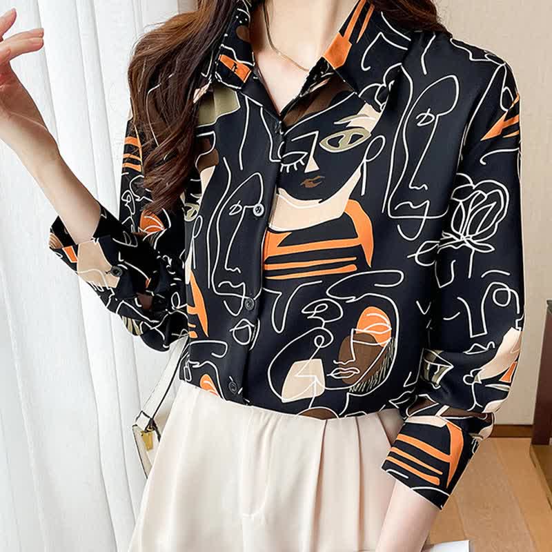 Color Abstract Graffiti Print Chiffon Shirt