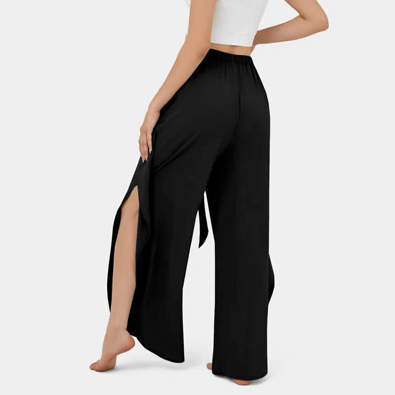 Lace Up Flowy Split Wide Leg Casual Pants