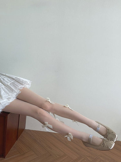 White Bowknot Tights Lolita Details Semi-sheer