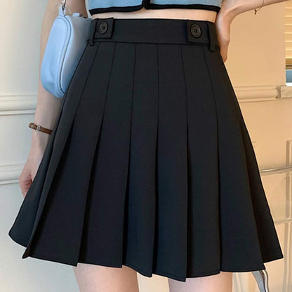 High Waist Pure Color Pleated Skirt