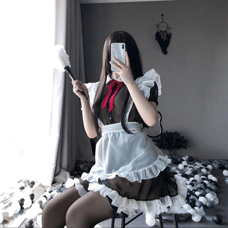 Kawaii Sexy Maid Apron Stockings Lingerie Dress