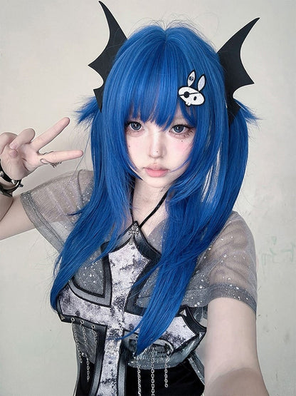 Bangs 63CM Straight Blue With Wig Length Full