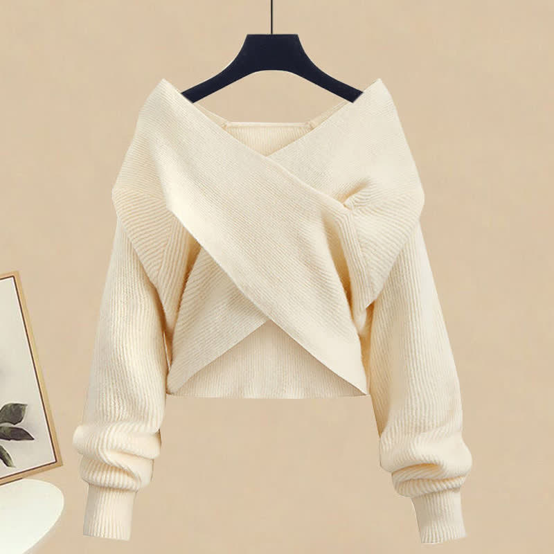 Cross Knit Sweater Irregular Lace Up Slip Dress Set Wonderland Case Cross Knit Sweater Irregular Lace Up Slip Dress Set Wonderland Case