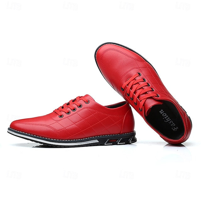 Stylish Leather Sneakers Faux Blue Quilted Lace-Up Men's -