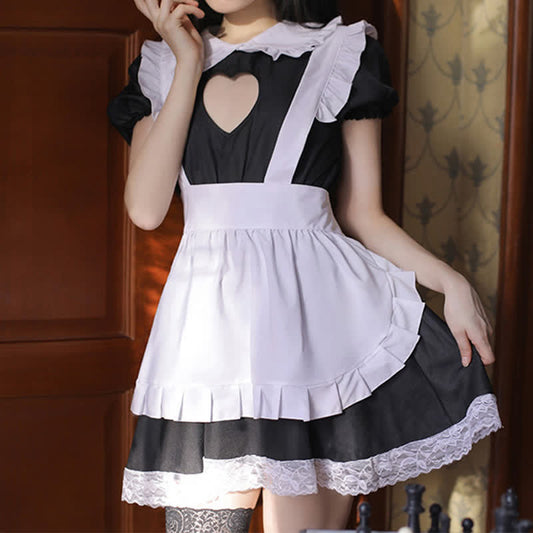 Sweet Love Heart Hollow Out Ruffled Maid Dress