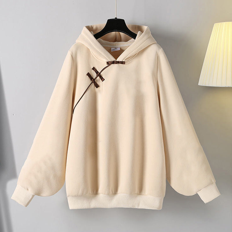 Casual Buckle Plush Hoodie Exquisite Embroideried Pleated Skirt