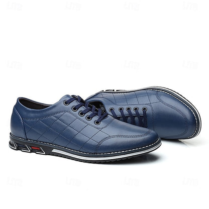 Stylish Leather Sneakers Faux Blue Quilted Lace-Up Men's -