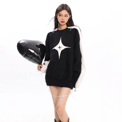 White Star Open-Shoulder Sweater