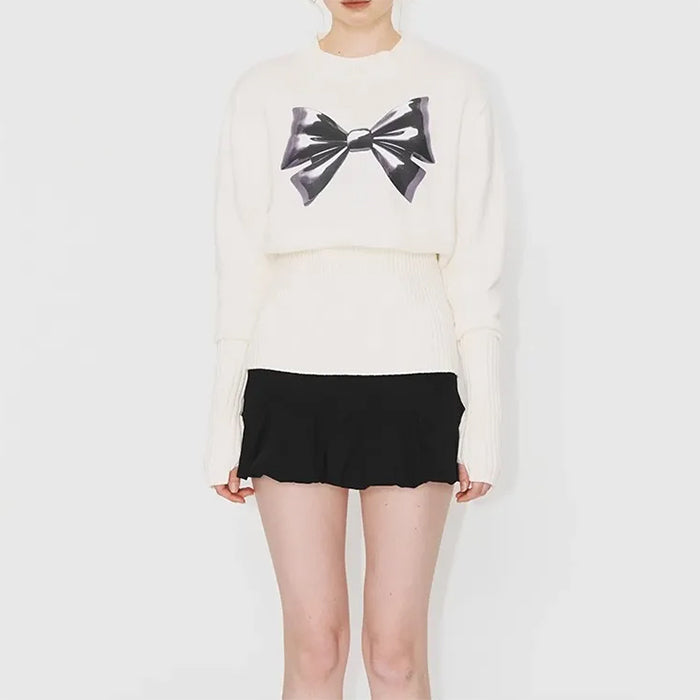 Stretchy White Bow Jumper