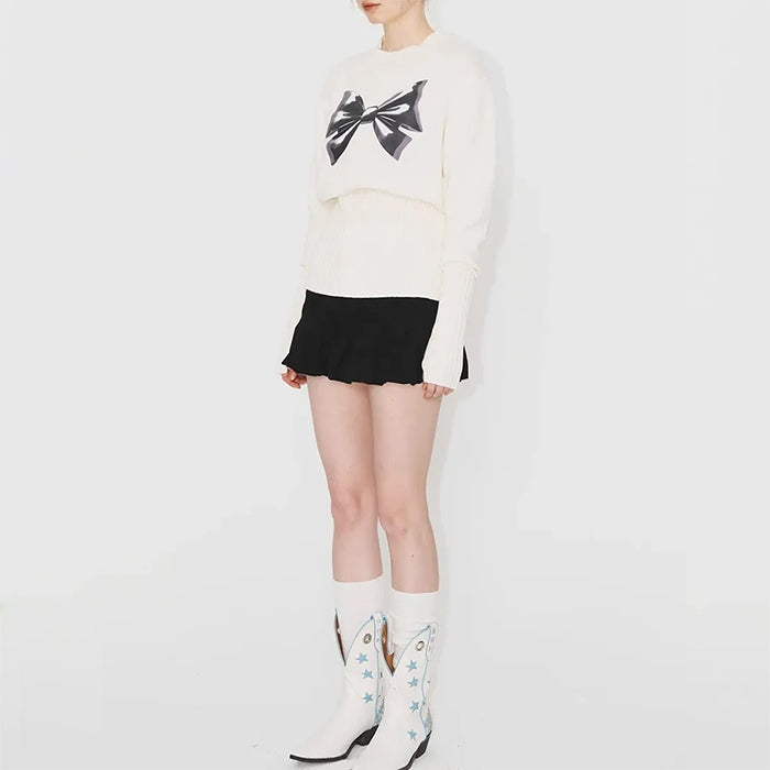 Stretchy White Bow Jumper