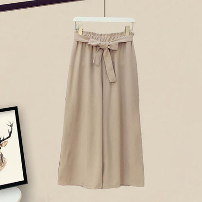 Elegant Bowknot Chiffon T-Shirt Lace Up Wide Leg Pants