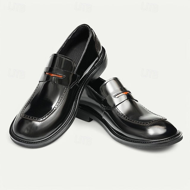 Cowhide Black with Men's Slip-On Premium Loafers Decorative