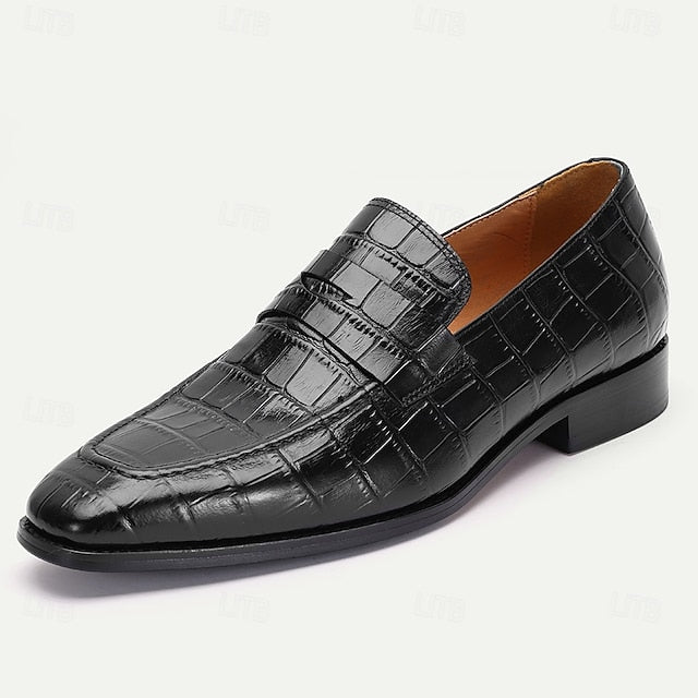 Pattern Shoes Men's - Brown Crocodile Classic Leather Dress