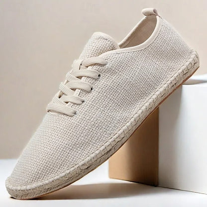 Men's Beige Shoes with Lace-Up Rope Espadrille Jute Canvas