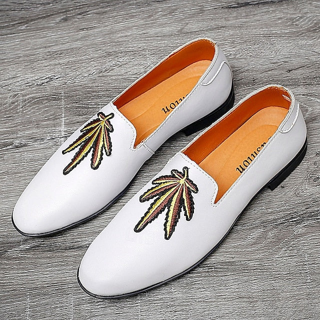 Shoes Men's Feather - Leather White with Loafers Faux Prom
