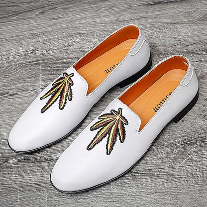 Shoes Men's Feather - Leather White with Loafers Faux Prom