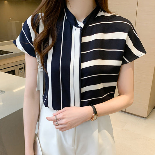 Vintage Colorblock Striped Blouse Shirt