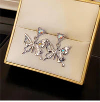 Crystal Inlaid Dangling Butterfly Earrings Wonderland Case