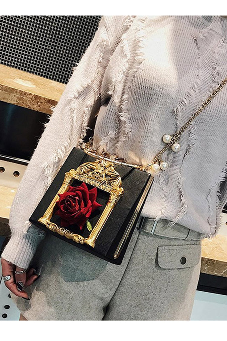 Vintage Rose Pearl Chain Shoulder Bag