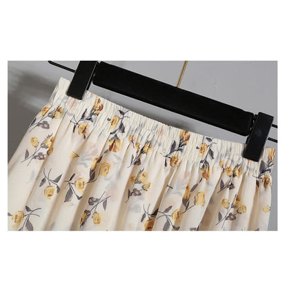 Yellow Flower Embroidery T-Shirt Floral Print Skirt